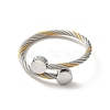 304 Stainless Steel Twist Rope Open Cuff Bangle with Flat Round Beaded for Women BJEW-P283-52-2