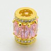 Golden Tone Brass Micro Pave Cubic Zirconia Large Hole European Beads ZIRC-M041-02G-RS-1