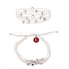 Multi String Cord Bracelet with Initial Letter K Charm BJEW-SW00042-06-1