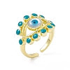 Deep Sky Blue Natural Shell Evil Eye Open Cuff Ring with Enamel RJEW-I091-05G-1