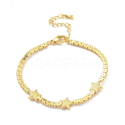 Star with Evil Eye Enamel Link Bracelet with Clear Cubic Zirconia Tennis Chains BJEW-G650-01G-1