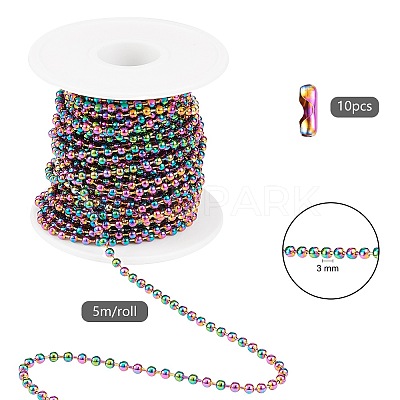 5M Rainbow Color 304 Stainless Steel Ball Chains STAS-SZ0002-22C-1