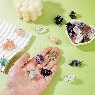 50Pcs 10 Colors Natural Gemstone Pendants PALLOY-FH00141-1