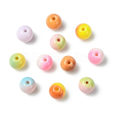 100Pcs Two-tone Opaque Spray Painted Glass Beads GLAA-CJ0002-94-1