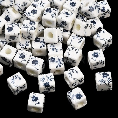 Floral Printed Porcelain Beads X-PORC-Q161-6-1