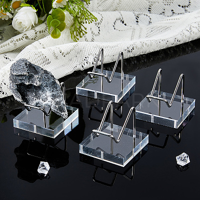 4Pcs Stainless Steel Display Holder with Square Clear Acrylic Bases AJEW-DC0003-34-1