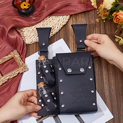 Rectangle PU Leather Medieval Waist Belt Bag with 2Pcs Glass Potion Bottles AJEW-WH0752-297A-1