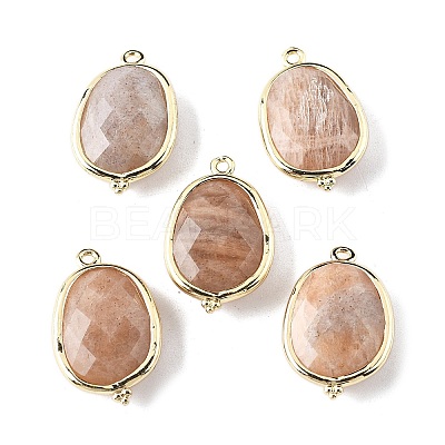 Natural Sunstone Faceted Oval Connector Charms G-H323-02G-11-1