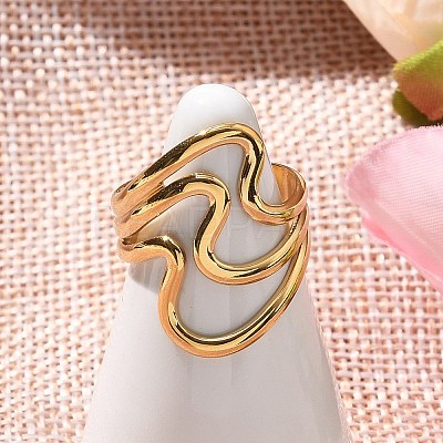304 Stainless Steel Wave Multilayer Open Cuff Rings for Women RJEW-Z077-01G-03-1