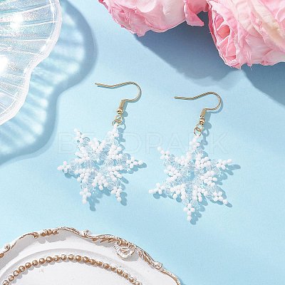 304 Stainless Steel Glass Seed Beads Snowflake Dangle Earrings EJEW-MZ00537-02-1