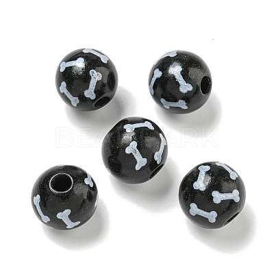 Printed Wood European Beads WOOD-G022-04B-1