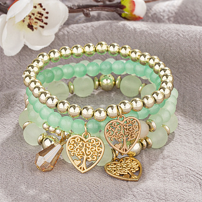 Acrylic & Glass Beaded Stretch Bracelet Sets WG37C2F-05-1