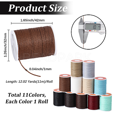 11 Rolls 11 Colors Round Waxed Polyester Cord YC-PA0001-01-1