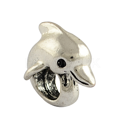 Tibetan Style Alloy Dolphin European Beads TIBEB-7982-AS-RS-1