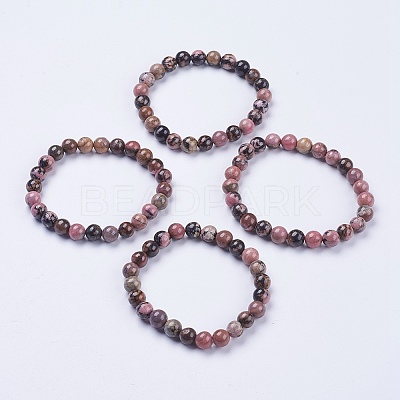Natural Rhodonite Beaded Stretch Bracelets BJEW-I253-8mm-26-1