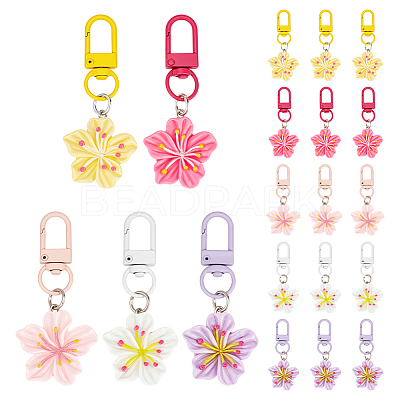 20Pcs 5 Colors Resin Flower Pendant Decorations HJEW-UN0001-27-1