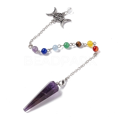 Natural Amethyst Hexagonal Pointed Cone Dowsing Pendulum Pendants G-G983-05P-01-1