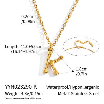 304 Stainless Steel Bamboo Initial Pendant Necklaces for Men Women WM4386-8-1