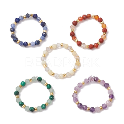 Natural Gemstone Beaded Stretch Rings RJEW-JR00866-1