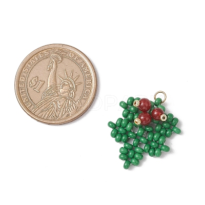 Christmas Handmade Glass Seed Beaded Ilex Aquifolium Leaf Pendants PALLOY-MZ00849-1