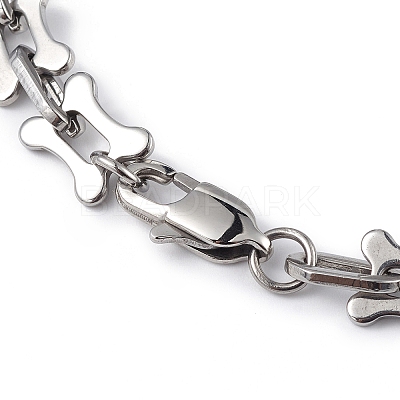 Non-Tarnish 304 Stainless Steel Dog Bone & Oval Link Chain Bracelet for Women BJEW-G669-22P-1
