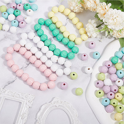 140Pcs 7 Colors Spray Painted Wood European Beads WOOD-GL0001-18-1