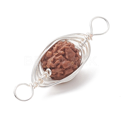 Natural Rudraksha Copper Wire Wrapped Connector Charms PALLOY-JF02067-02-1