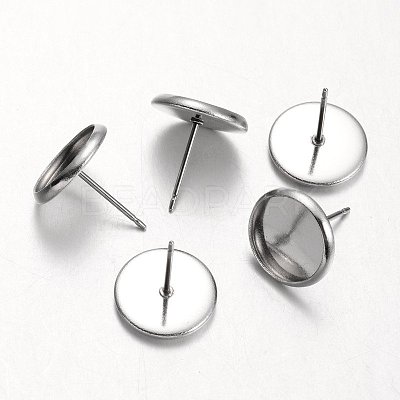 Tarnish Resistant Flat Round 304 Stainless Steel Stud Earring Settings STAS-M227-10mm-1