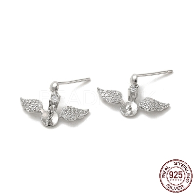 Rhodium Plated Wings 925 Sterling Silver Micro Pave Cubic Zirconia Dangle Stud Earring Findings STER-P056-10P-1