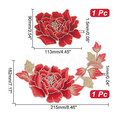 2Pcs 2 Style Peony Polyester Embroidery Sew on Clothing Patches PATC-NB0001-11C-1