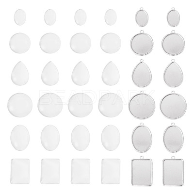 12Pcs 6 Styles 304 Stainless Steel Pendant Cabochon Settings STAS-TA0003-21-1