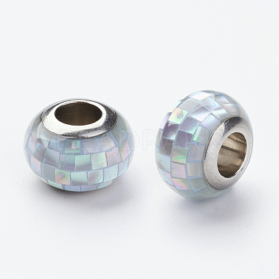 304 Stainless Steel Resin European Beads RPDL-P002-A11-1