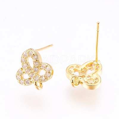 Brass Micro Pave Cubic Zirconia Stud Earring Findings KK-F753-03G-RS-1