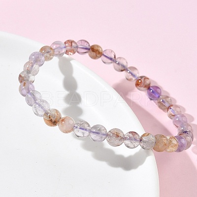 Natural Lodolite Quartz Round Beads Stretch Bracelets for Women BJEW-Z158-03K-04-1