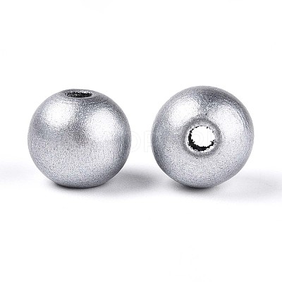Spray Painted Round Natural Schima Wood Beads WOOD-A018-14mm-02-1
