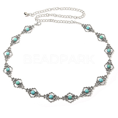 Alloy & Iron & Synthetic Turquoise Flower Link Chain Waist Belly Chains for Women FS-WG44F02-01-1