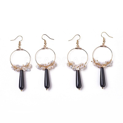 Pearl Chip Beads Dangle Earrings EJEW-L218-07-1