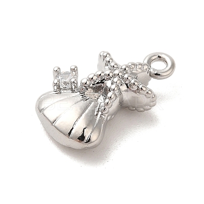 Marine Animal Theme Platinum Brass Micro Pave Clear Cubic Zirconia Pendants KK-U031-01P-03-1