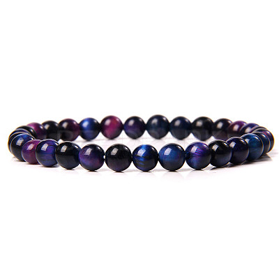 Synthetic Rainbow Tiger Eye Round Beaded Stretch Bracelet SF8562-6-1-1