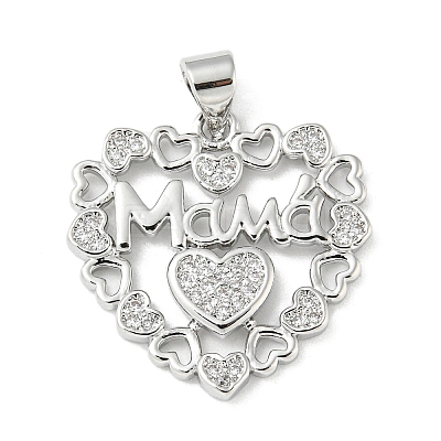 Mother's Day Theme Rack Plating Brass Micro Pave Cubic Zirconia Pendants KK-F869-20P-03-1
