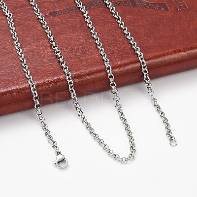 Tarnish Resistant 304 Stainless Steel Rolo Chain Necklaces NJEW-L136-07P-1