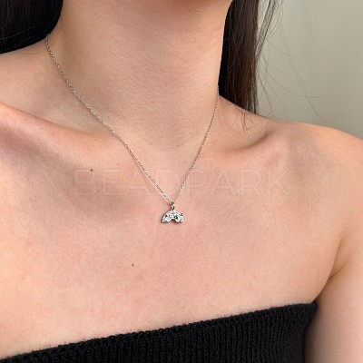 Rainbow 925 Sterling Silver Micro Pave Cubic Zirconia Pendant Necklaces for Women NJEW-F338-06P-1