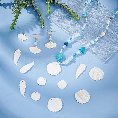 16Pcs 4 Styles Natural Shell Pendants SHEL-AR0001-14-1