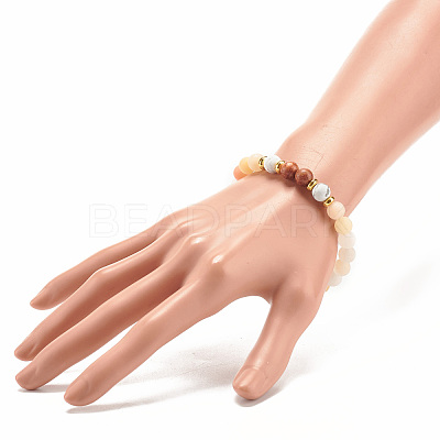 Natural Aventurine & Wood Round Beaded Stretch Bracelet BJEW-JB07805-1