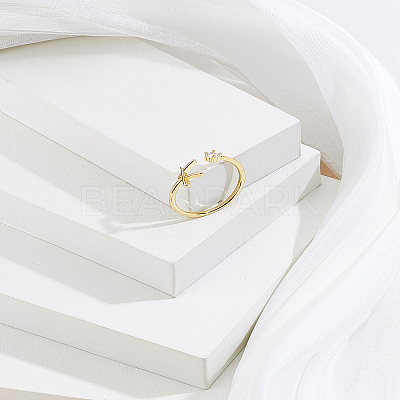 1Pc Letter Brass Rhinestone Open Cuff Rings for Women AJEW-LP0004-47K-G-1