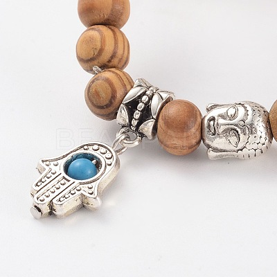 Wood Beaded Stretch Bracelets BJEW-JB02126-01-1