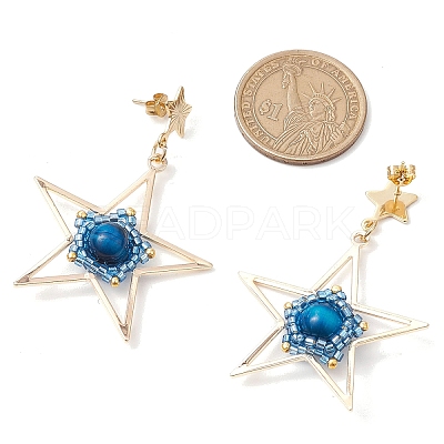 Natural Tiger Eye Star Dangle Stud Earrings EJEW-MZ00356-1