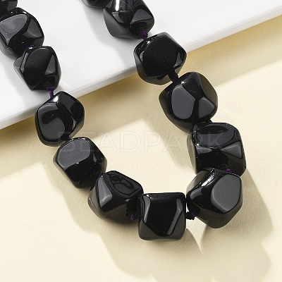 Natural Dyed & Heated Black Agate Nuggets Beaded Necklaces for Women Men NJEW-K388-01P-1