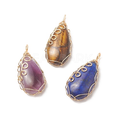 Natural Mixed Stone Copper Wire Wrapped Pendants PALLOY-JF02016-1