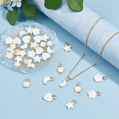 40Pcs 5 Styles Natural Freshwater Shell Charms PALLOY-AB00085-1